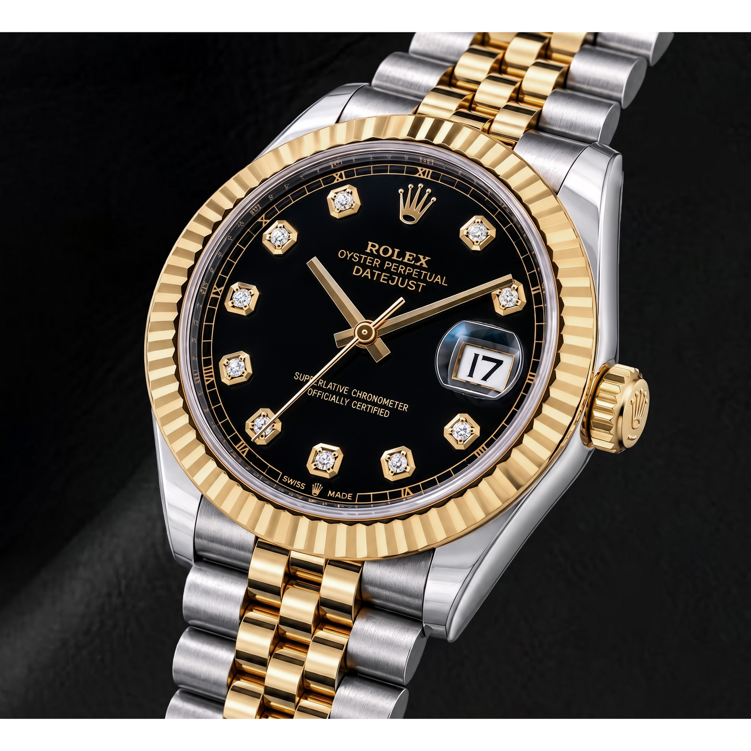 Rolex Datejust 126333 41 mm Orologio Bicolore Quadrante Nero con Diamanti