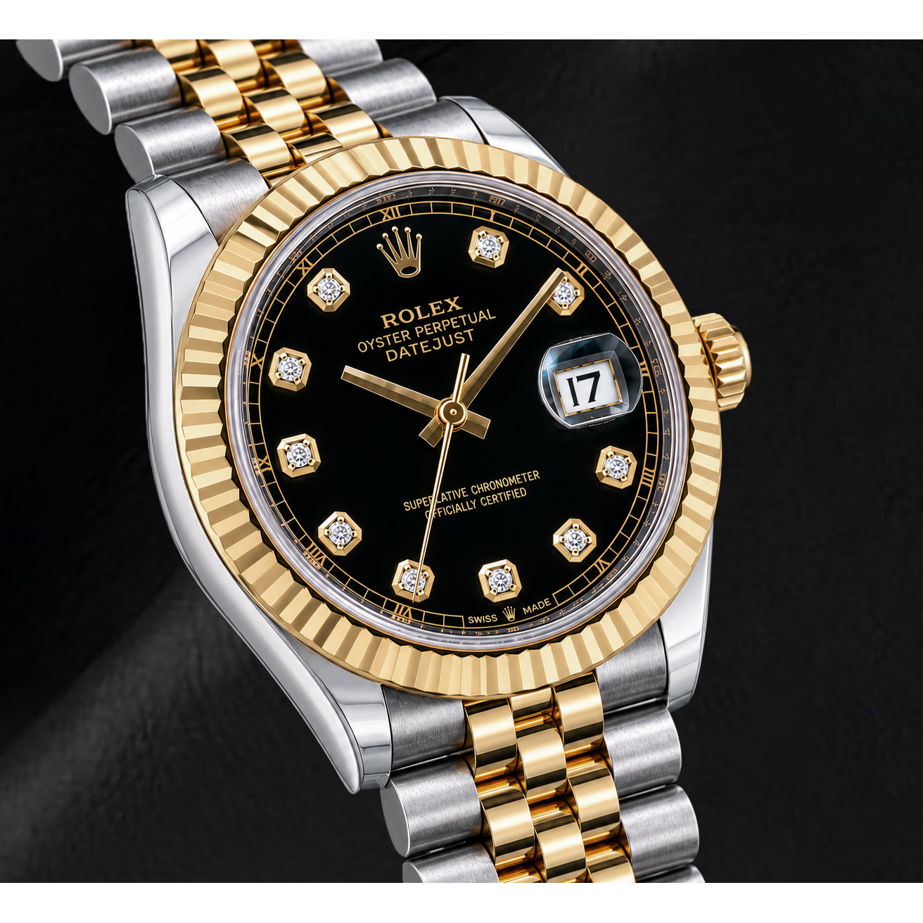 Rolex Datejust 126333 41 mm Orologio Bicolore Quadrante Nero con Diamanti