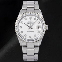 Rolex Datejust 1601 36 mm Orologio in Acciaio Inossidabile con Quadrante Bianco con Diamanti