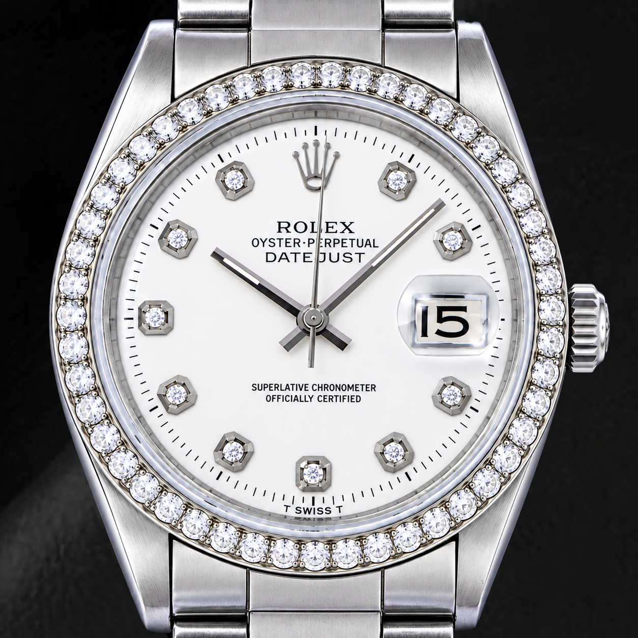 Rolex Datejust 1601 36 mm Orologio in Acciaio Inossidabile con Quadrante Bianco con Diamanti