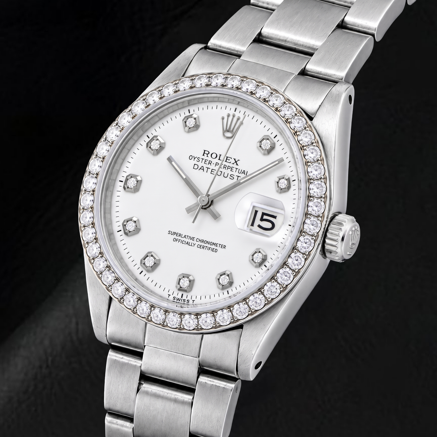 Rolex Datejust 1601 36 mm Orologio in Acciaio Inossidabile con Quadrante Bianco con Diamanti