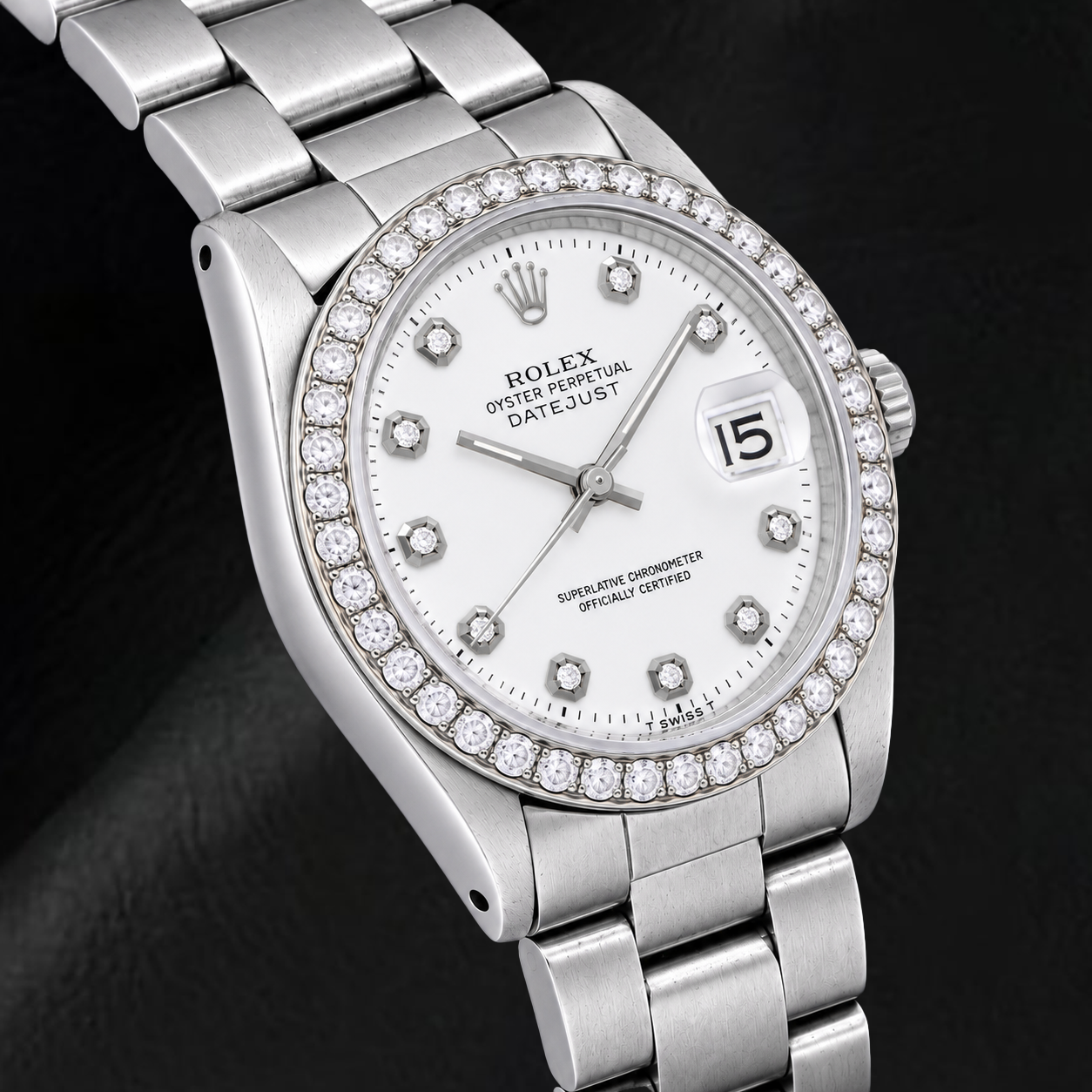 Rolex Datejust 1601 36 mm Orologio in Acciaio Inossidabile con Quadrante Bianco con Diamanti
