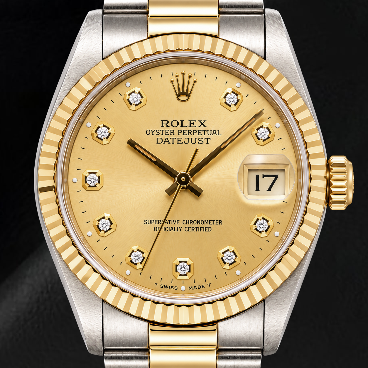 Rolex Datejust 16013 36 mm Orologio Bicolore Quadrante Champagne con Diamanti