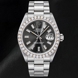 Rolex Datejust 16014 36 mm Orologio in Acciaio Inossidabile con Quadrante Grigio con Diamanti Baguette