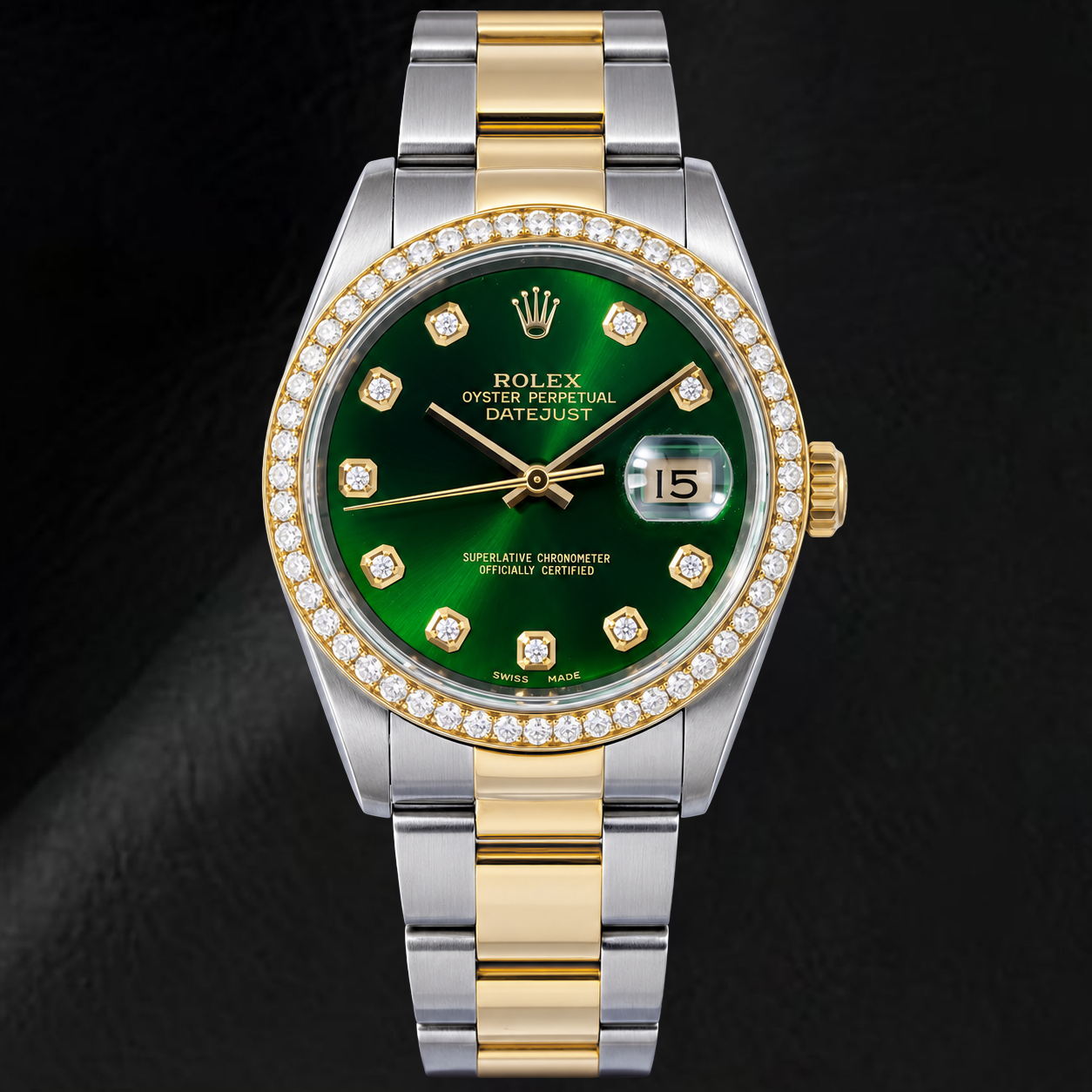 Rolex Datejust 16203 36mm Orologio Bicolore Quadrante Verde con Diamanti