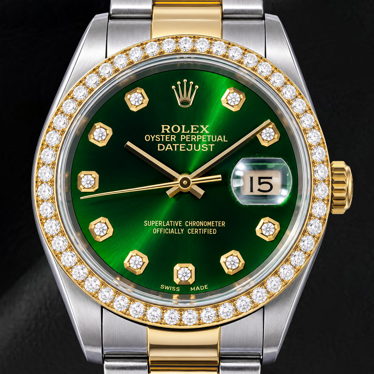 Rolex Datejust 16203 36mm Orologio Bicolore Quadrante Verde con Diamanti