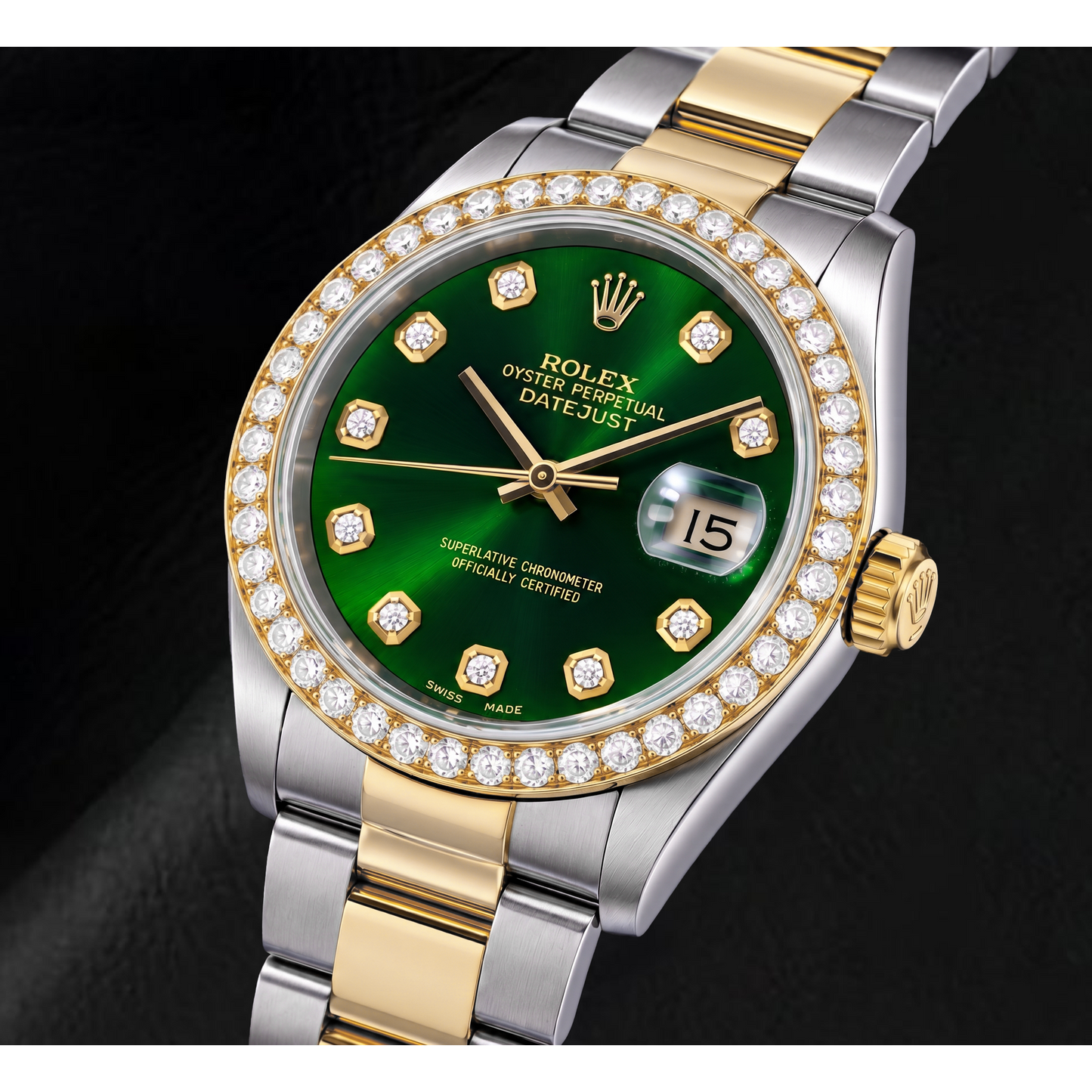 Rolex Datejust 16203 36mm Orologio Bicolore Quadrante Verde con Diamanti