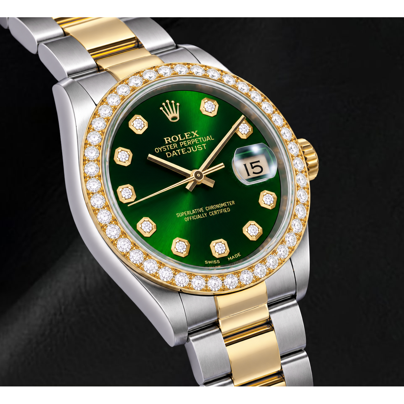 Rolex Datejust 16203 36mm Orologio Bicolore Quadrante Verde con Diamanti