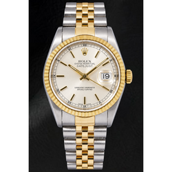 Rolex Datejust 16233 36 mm Orologio Bicolore con Quadrante Argento con Indici a Bastone
