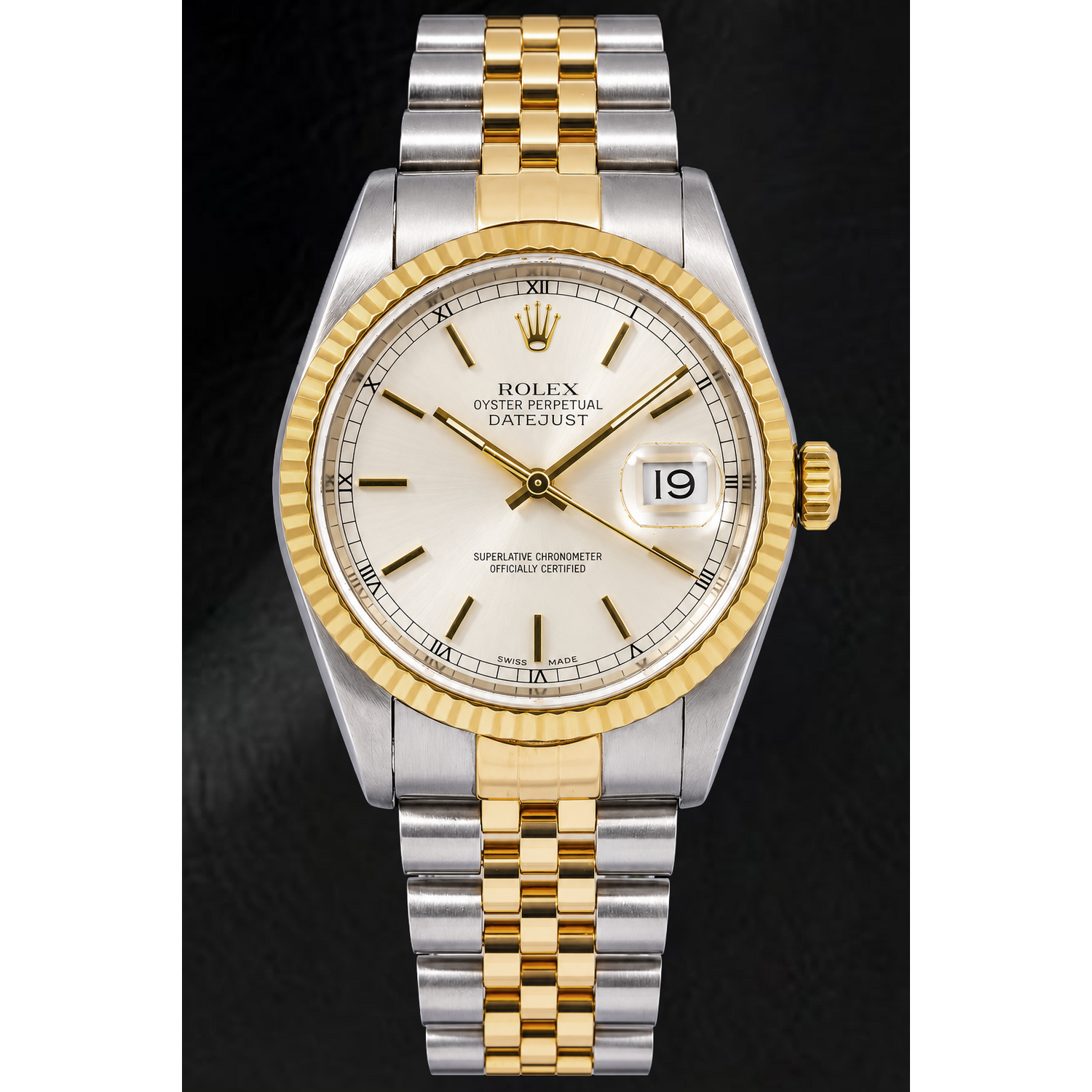 Rolex Datejust 16233 36 mm Orologio Bicolore con Quadrante Argento con Indici a Bastone