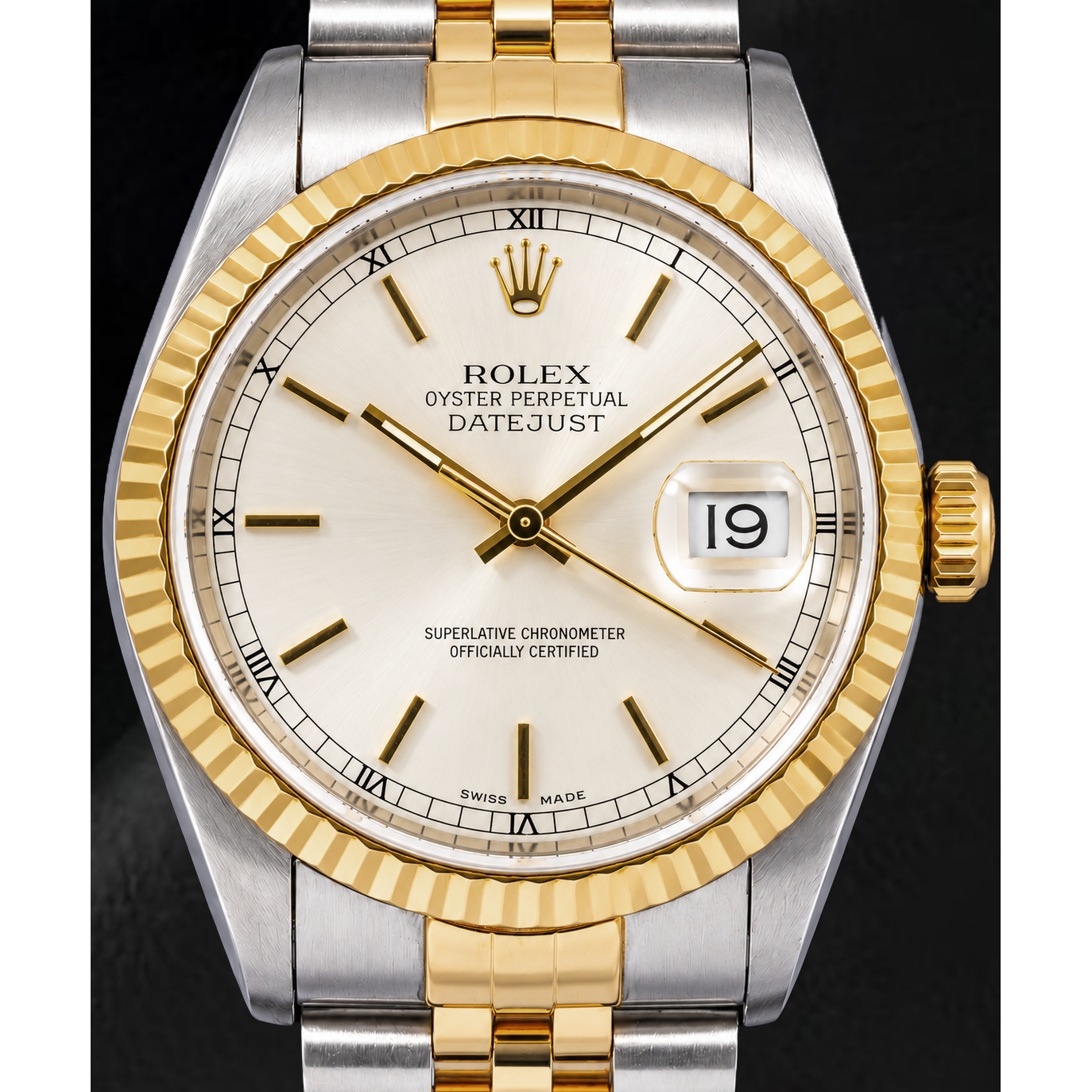 Rolex Datejust 16233 36 mm Orologio Bicolore con Quadrante Argento con Indici a Bastone