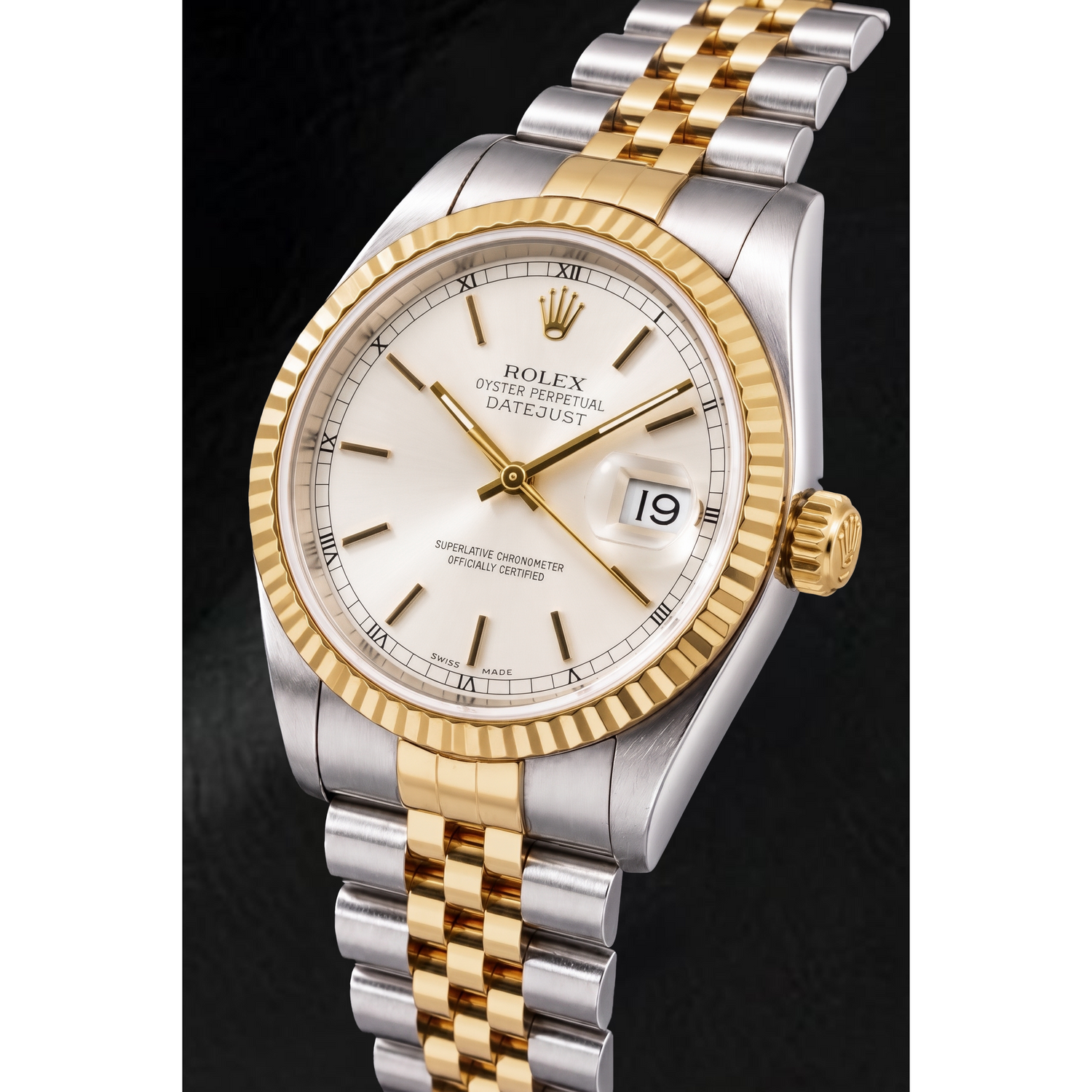 Rolex Datejust 16233 36 mm Orologio Bicolore con Quadrante Argento con Indici a Bastone