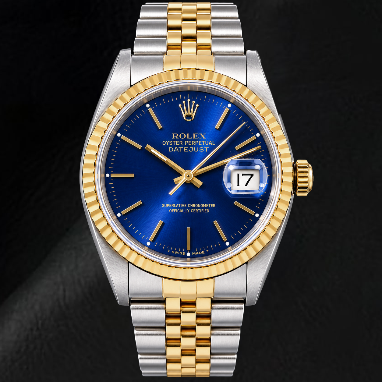 Rolex Datejust 16233 36 mm Orologio Bicolore con Quadrante Blu con Indici a Bastone