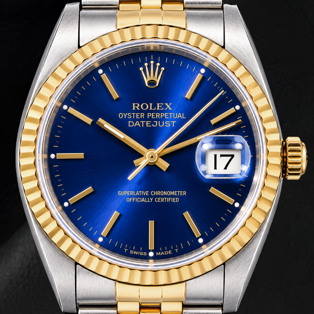 Rolex Datejust 16233 36 mm Orologio Bicolore con Quadrante Blu con Indici a Bastone