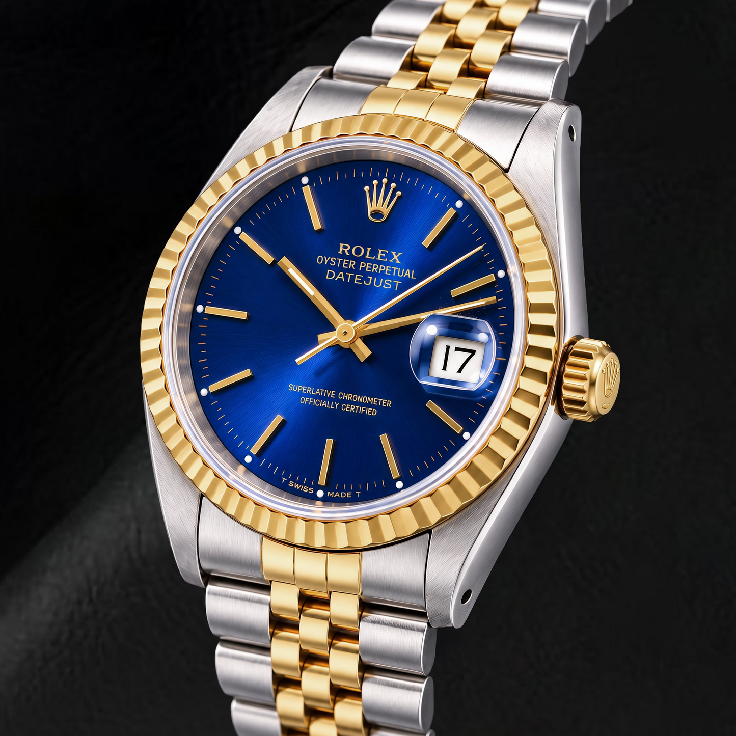 Rolex Datejust 16233 36 mm Orologio Bicolore con Quadrante Blu con Indici a Bastone