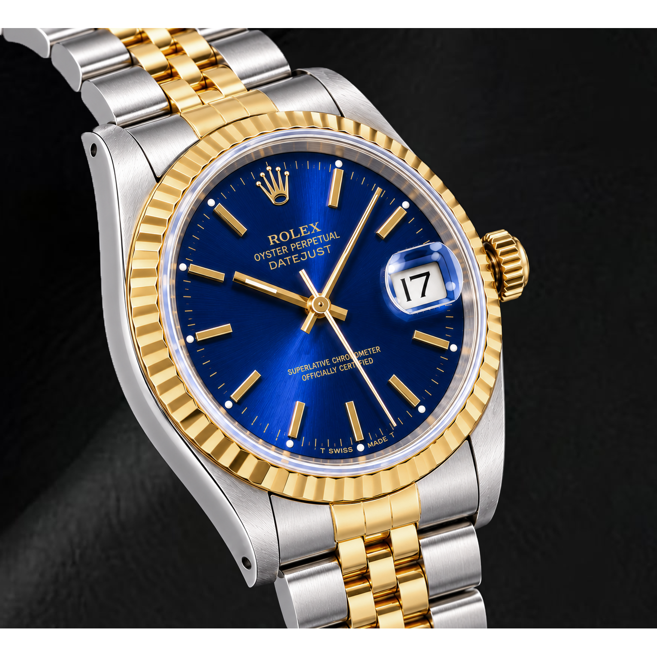 Rolex Datejust 16233 36 mm Orologio Bicolore con Quadrante Blu con Indici a Bastone