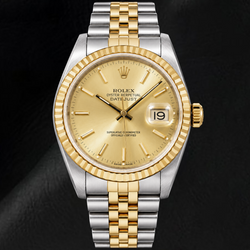 Rolex Datejust 16233 36 mm Orologio Bicolore con Quadrante Champagne con Indici a Bastone