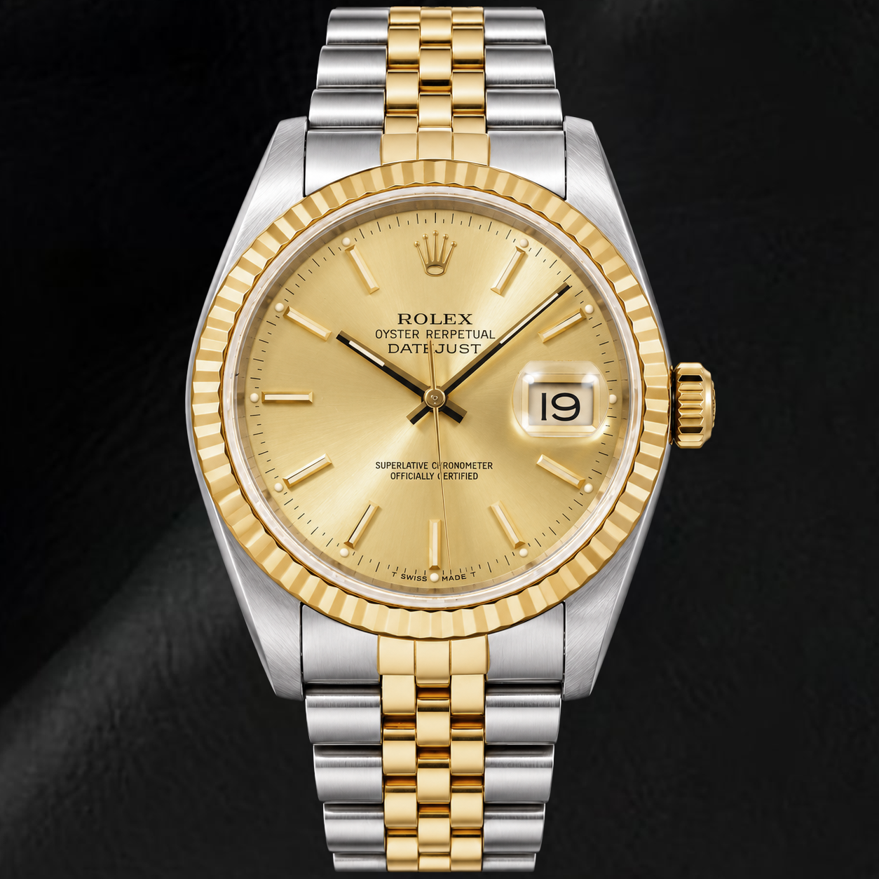 Rolex Datejust 16233 36 mm Orologio Bicolore con Quadrante Champagne con Indici a Bastone