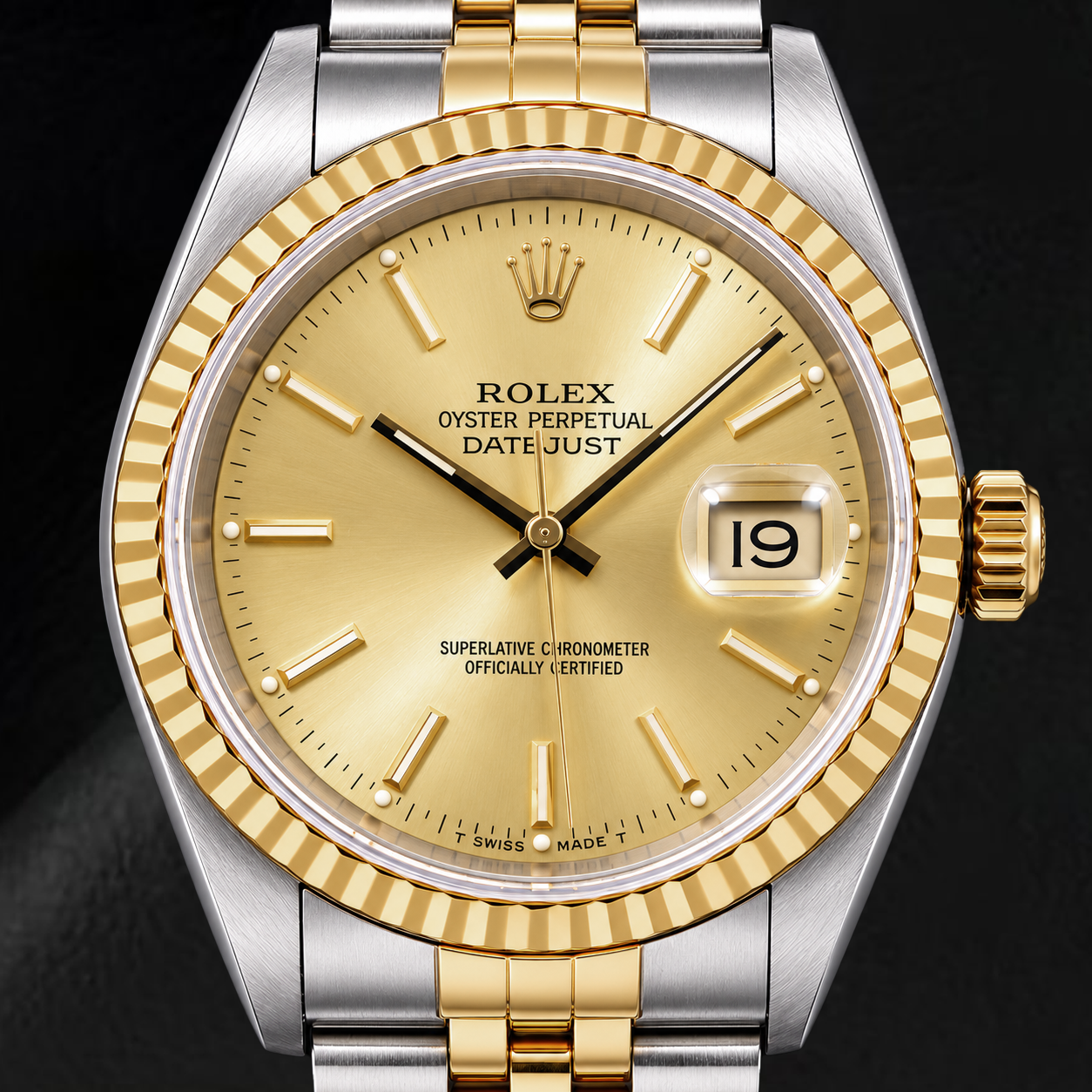 Rolex Datejust 16233 36 mm Orologio Bicolore con Quadrante Champagne con Indici a Bastone