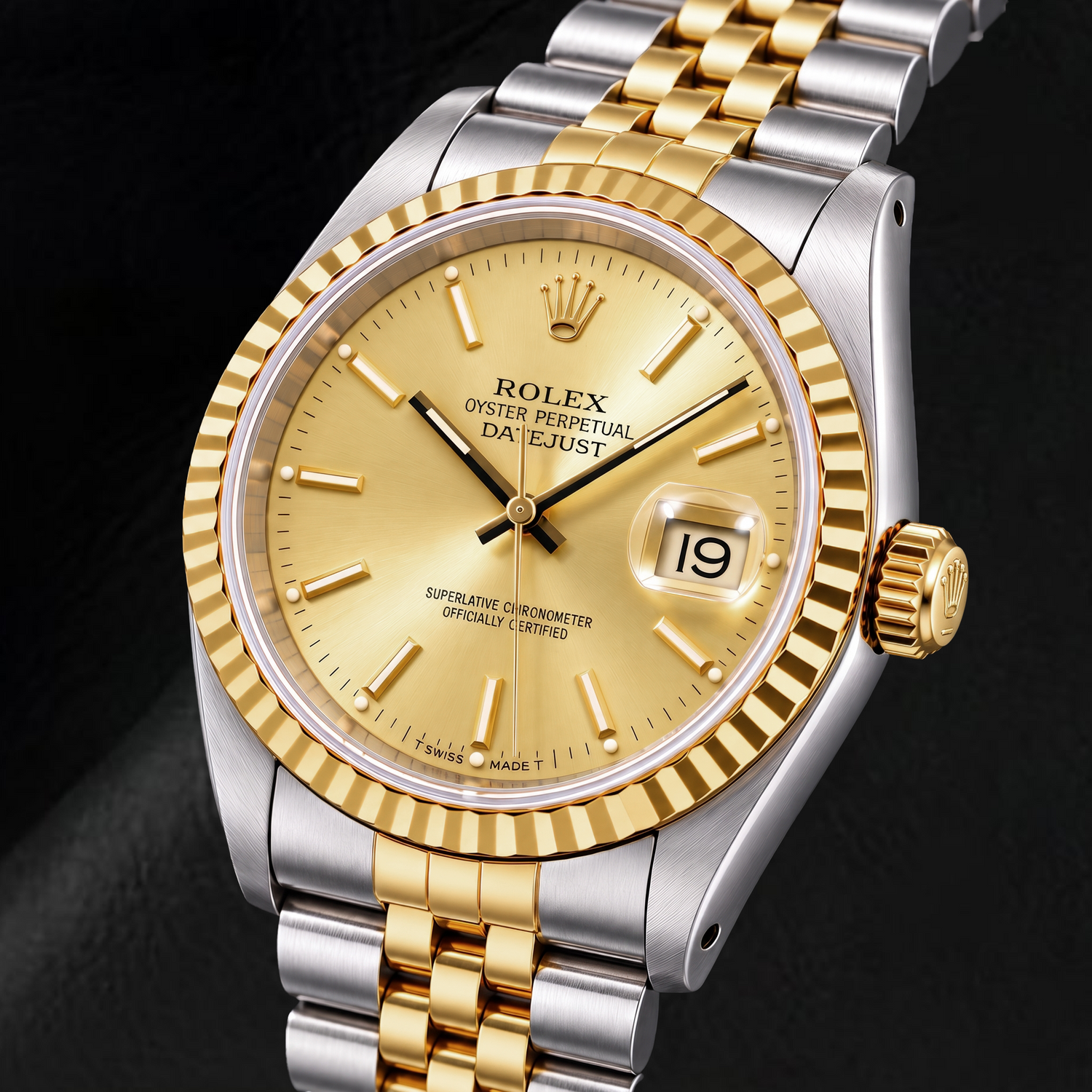 Rolex Datejust 16233 36 mm Orologio Bicolore con Quadrante Champagne con Indici a Bastone