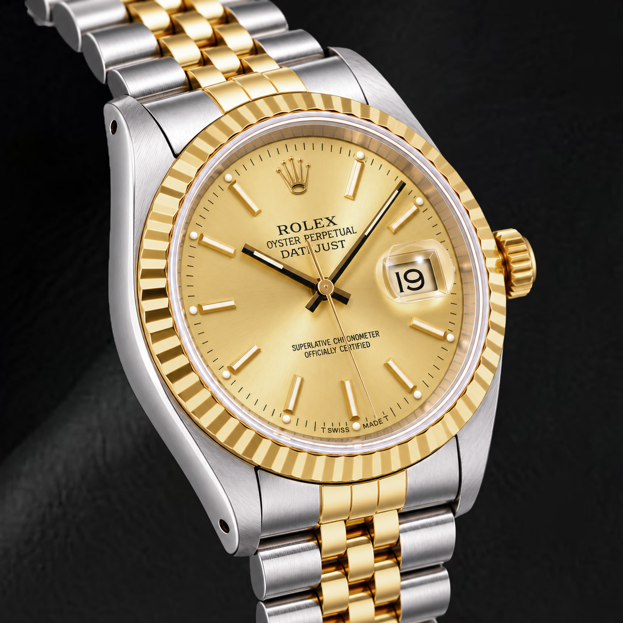 Rolex Datejust 16233 36 mm Orologio Bicolore con Quadrante Champagne con Indici a Bastone