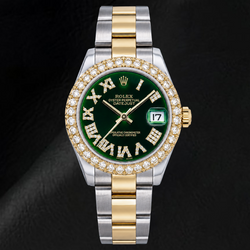 Rolex Datejust 178243 31 mm Orologio Bicolore Quadrante con Diamanti Verde con Numeri Romani