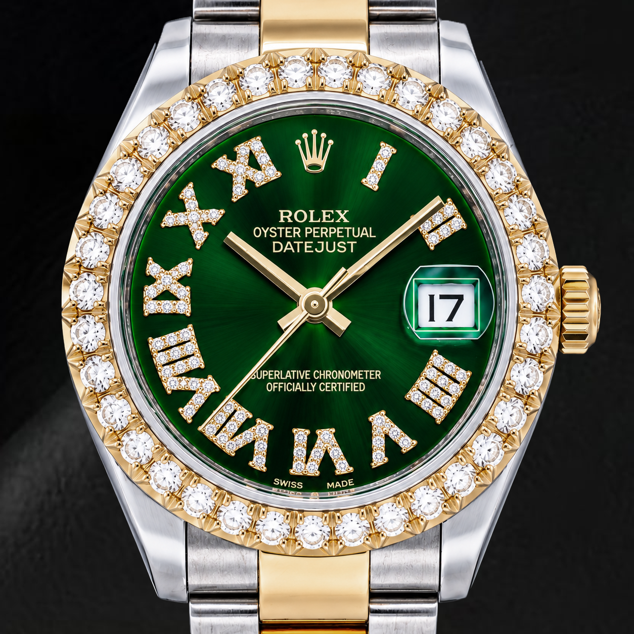 Rolex Datejust 178243 31 mm Orologio Bicolore Quadrante con Diamanti Verde con Numeri Romani