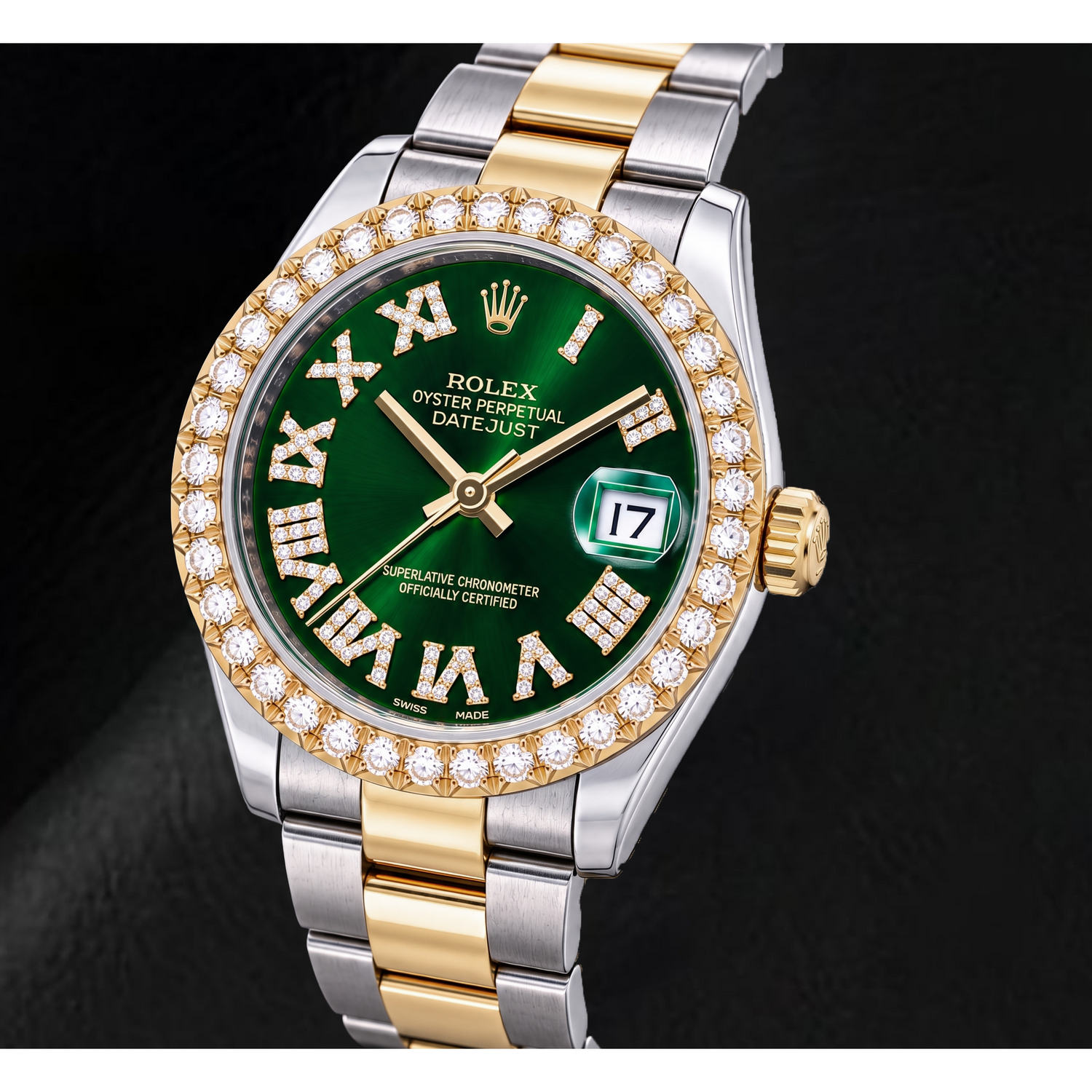 Rolex Datejust 178243 31 mm Orologio Bicolore Quadrante con Diamanti Verde con Numeri Romani