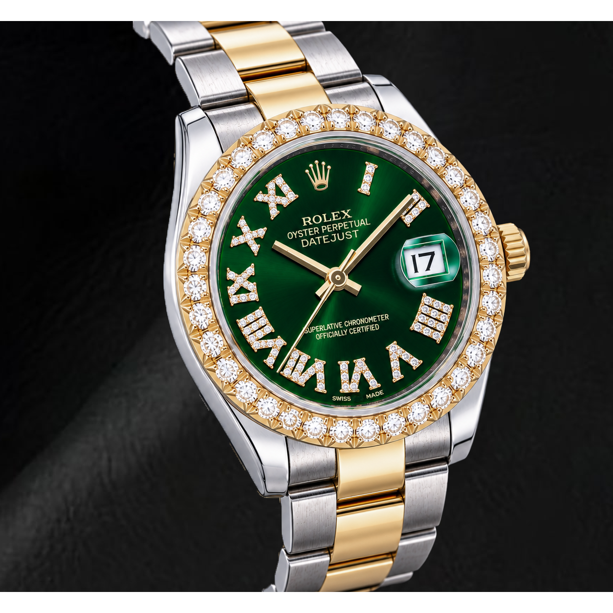 Rolex Datejust 178243 31 mm Orologio Bicolore Quadrante con Diamanti Verde con Numeri Romani