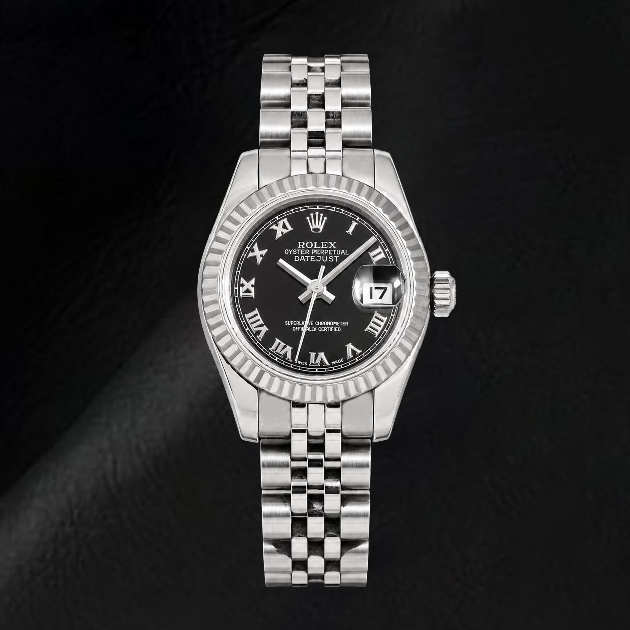 Rolex Datejust 179174 26 mm Orologio in Acciaio Inossidabile con Quadrante Nero e Numeri Romani