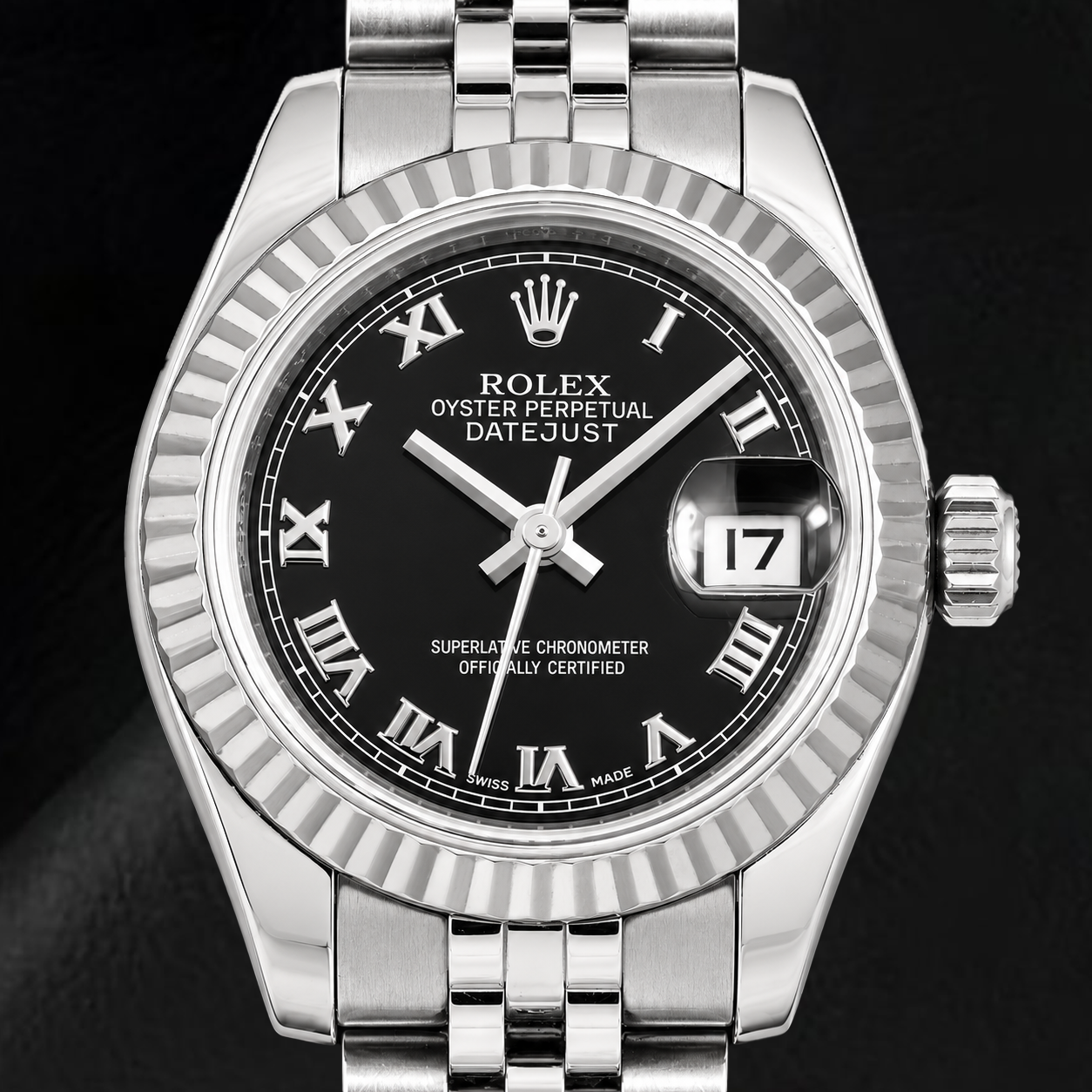 Rolex Datejust 179174 26 mm Orologio in Acciaio Inossidabile con Quadrante Nero e Numeri Romani
