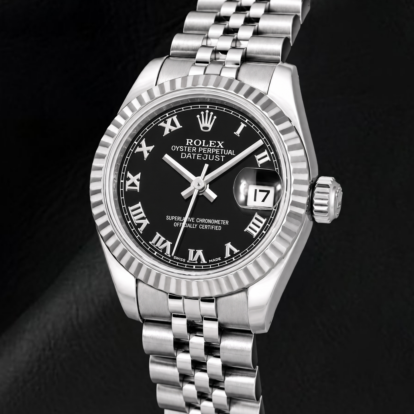Rolex Datejust 179174 26 mm Orologio in Acciaio Inossidabile con Quadrante Nero e Numeri Romani