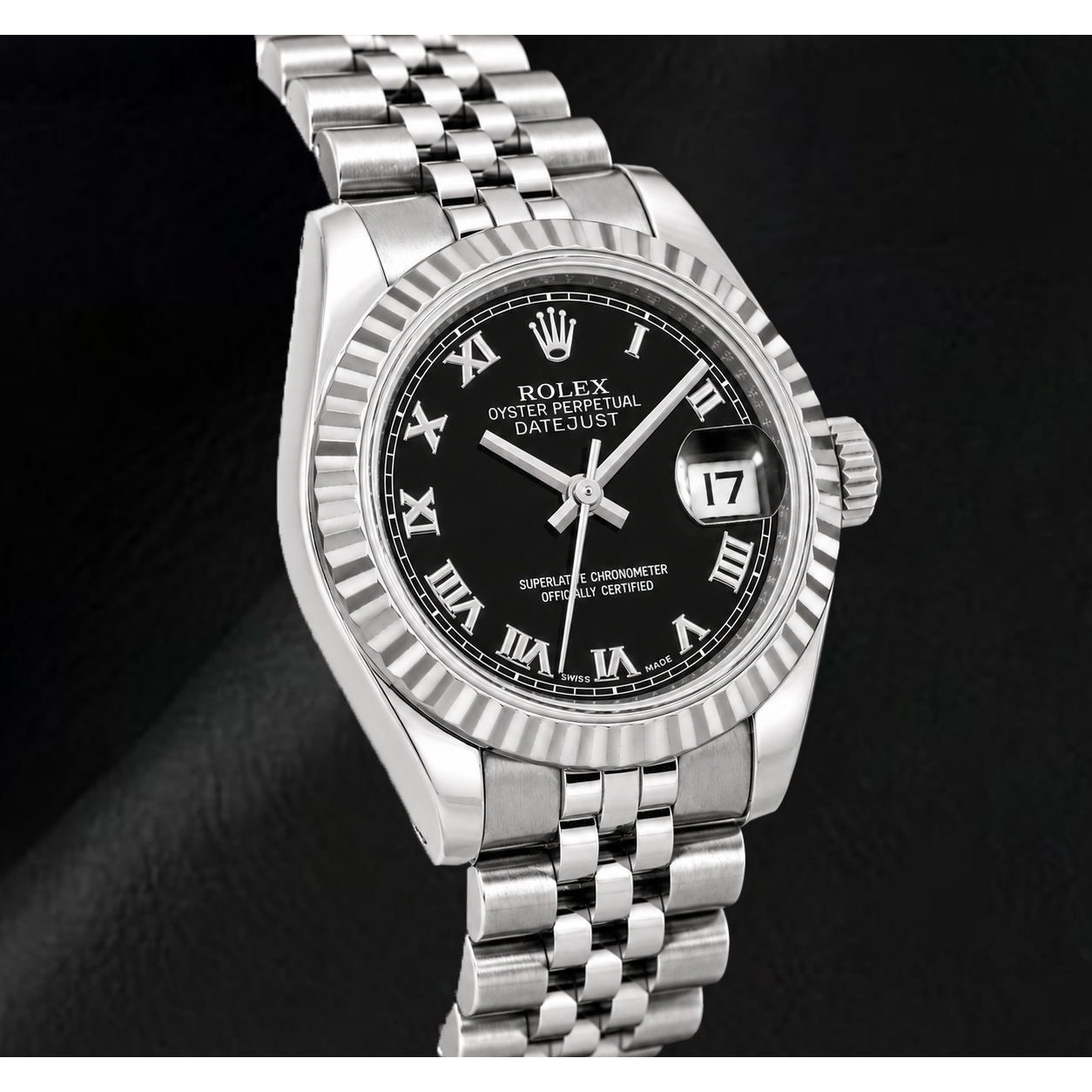 Rolex Datejust 179174 26 mm Orologio in Acciaio Inossidabile con Quadrante Nero e Numeri Romani