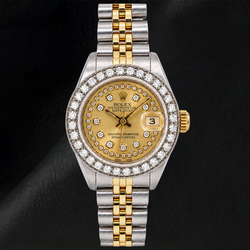 Rolex Datejust 26 mm 6917 Orologio Bicolore con Quadrante con Diamanti a Filo Champagne e Bracciale Jubilee