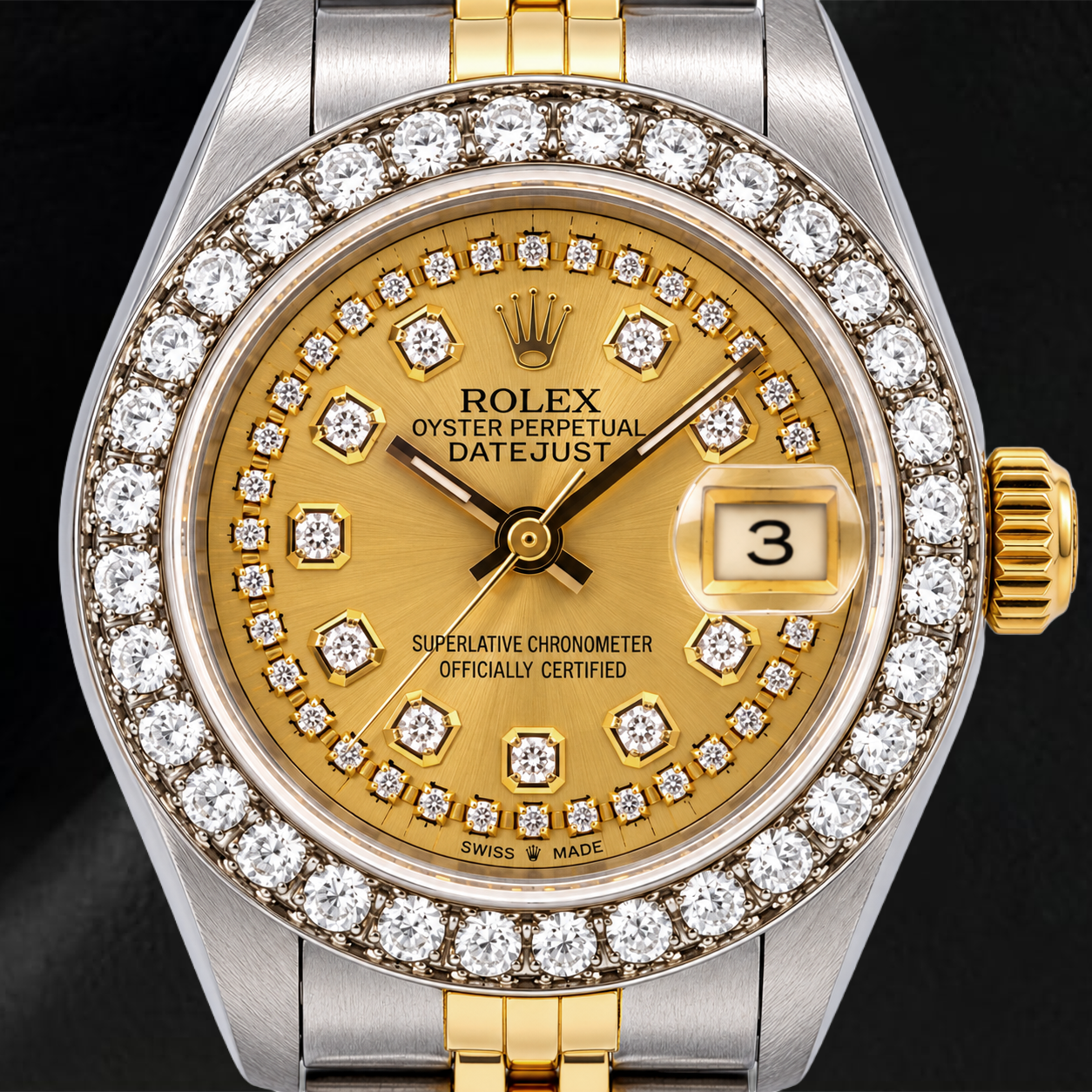 Rolex Datejust 26 mm 6917 Orologio Bicolore con Quadrante con Diamanti a Filo Champagne e Bracciale Jubilee