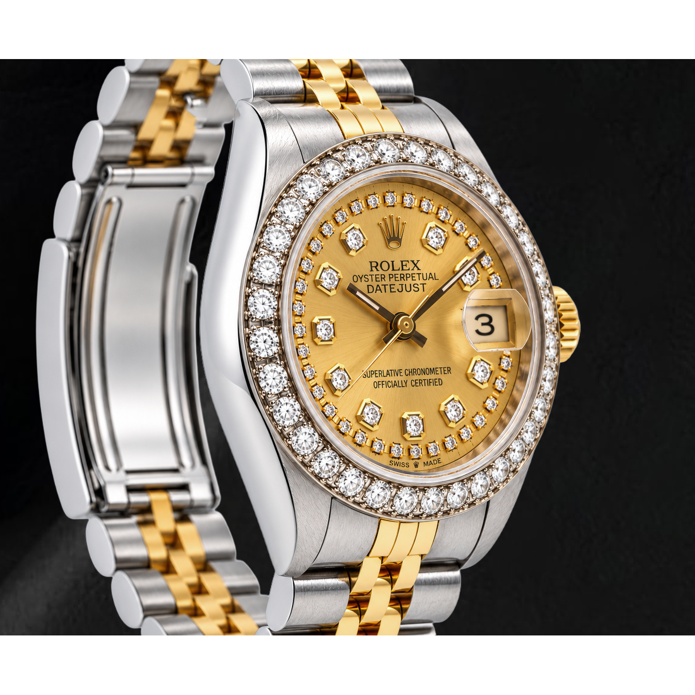 Rolex Datejust 26 mm 6917 Orologio Bicolore con Quadrante con Diamanti a Filo Champagne e Bracciale Jubilee