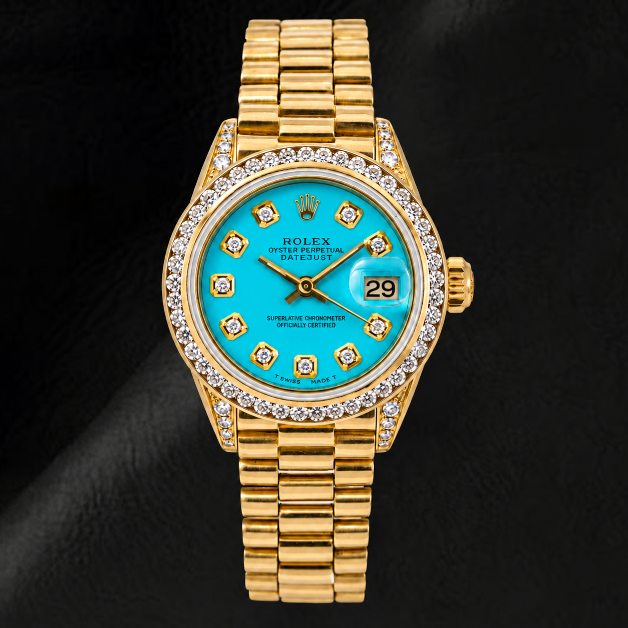 Rolex Datejust 26 mm 6917 Orologio in Oro Giallo con Quadrante Turchese con Diamanti