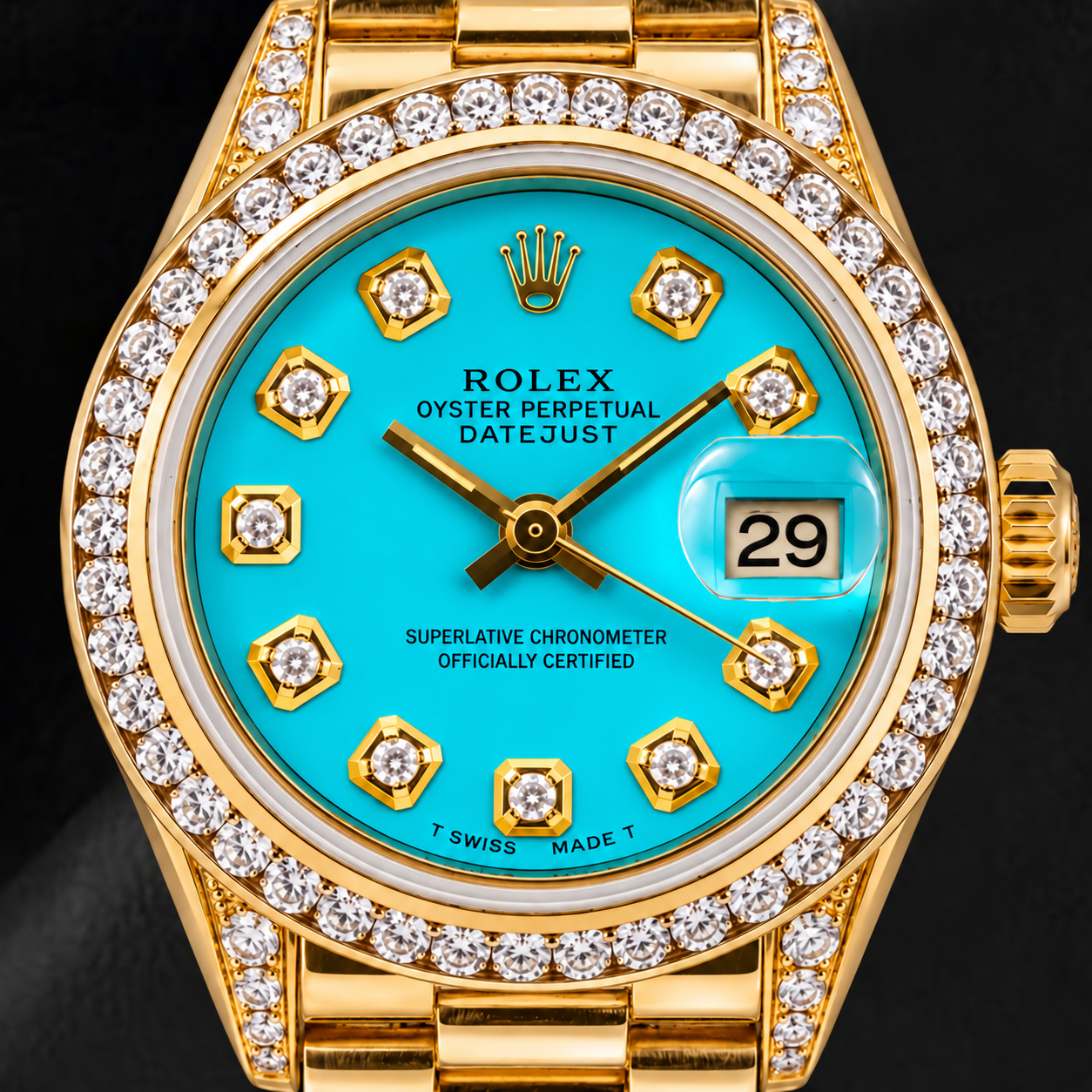 Rolex Datejust 26 mm 6917 Orologio in Oro Giallo con Quadrante Turchese con Diamanti