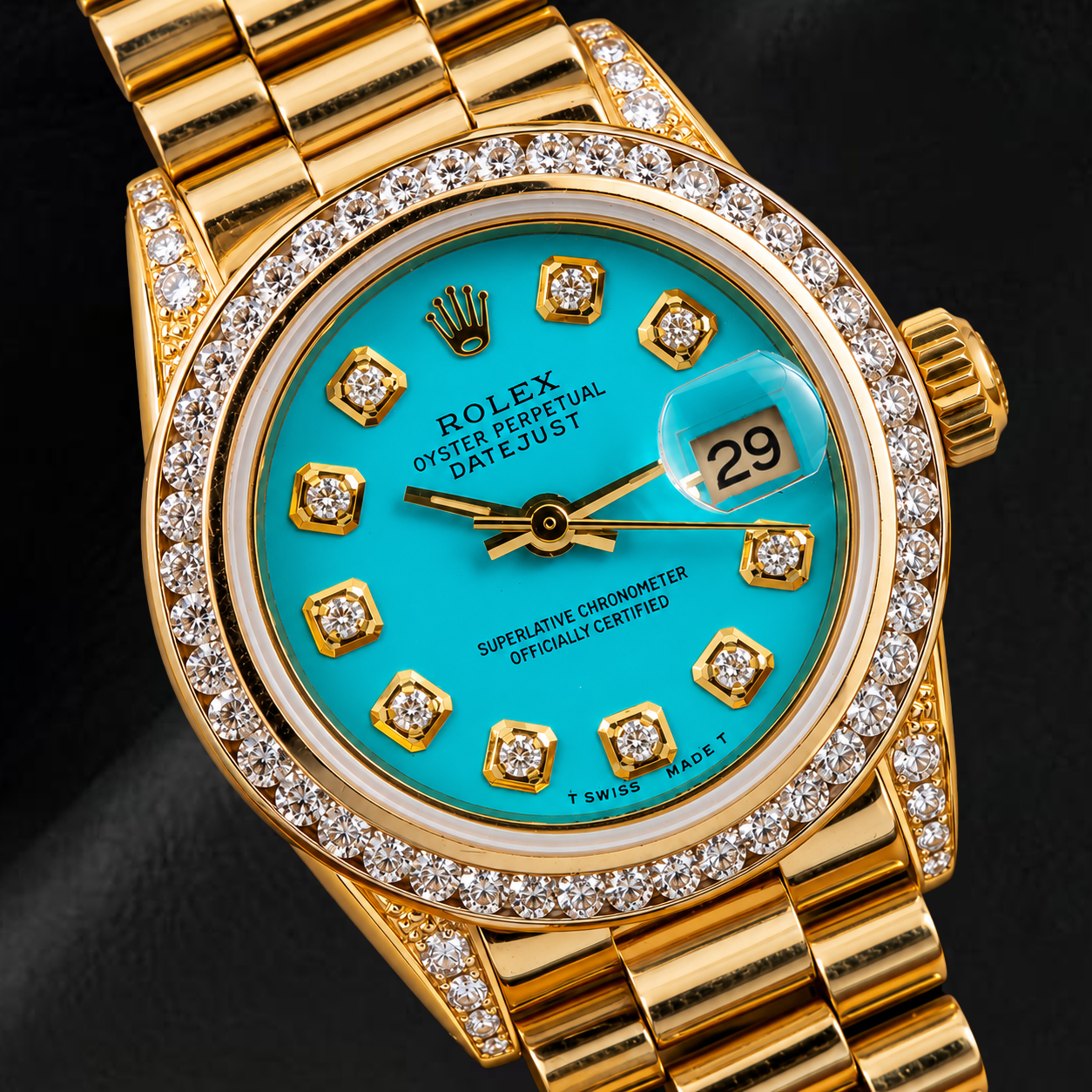 Rolex Datejust 26 mm 6917 Orologio in Oro Giallo con Quadrante Turchese con Diamanti
