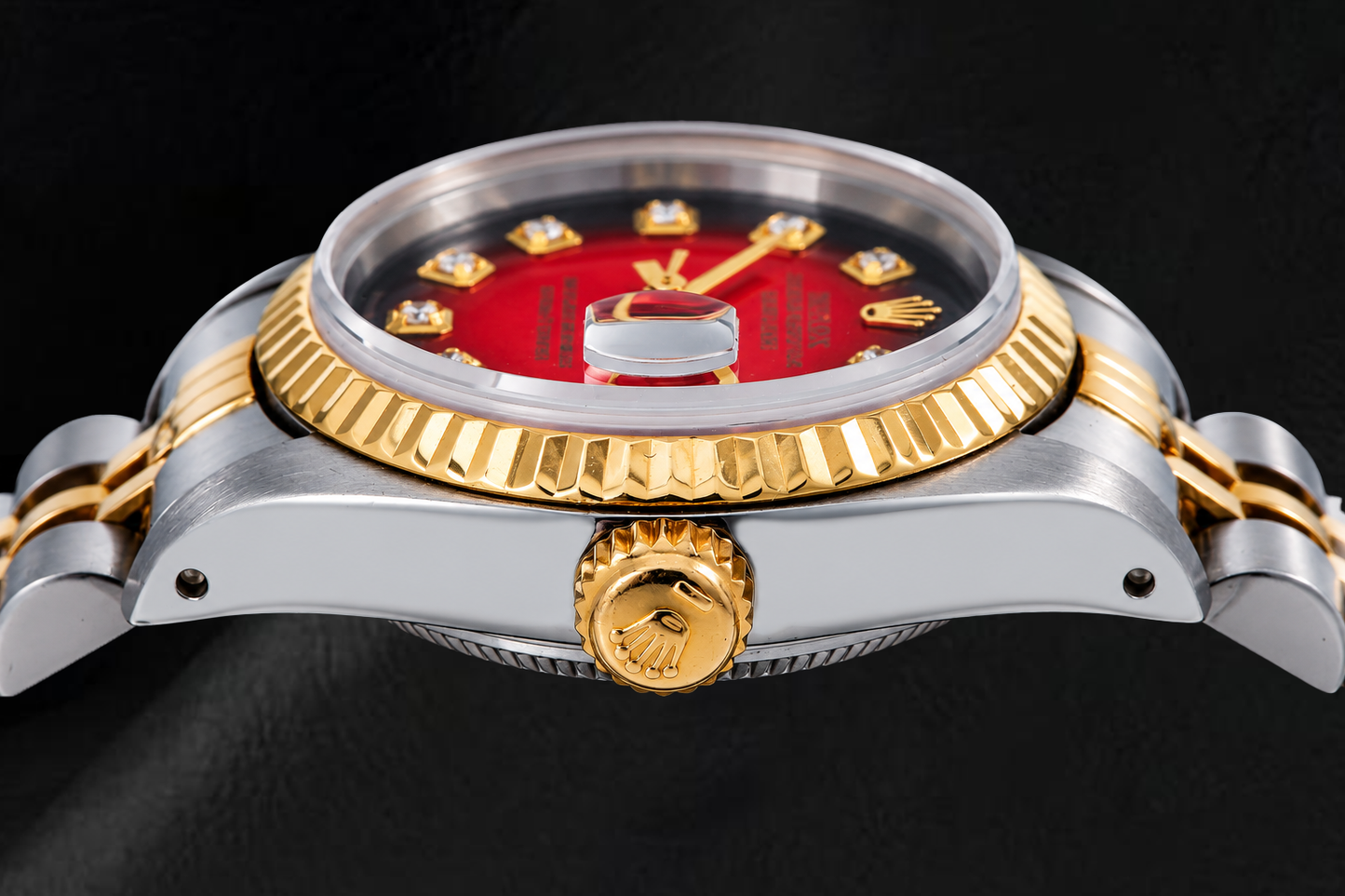 Rolex Datejust 26mm 69173 Orologio Bicolore Quadrante Rosso con Diamanti Lunetta Zigrinata