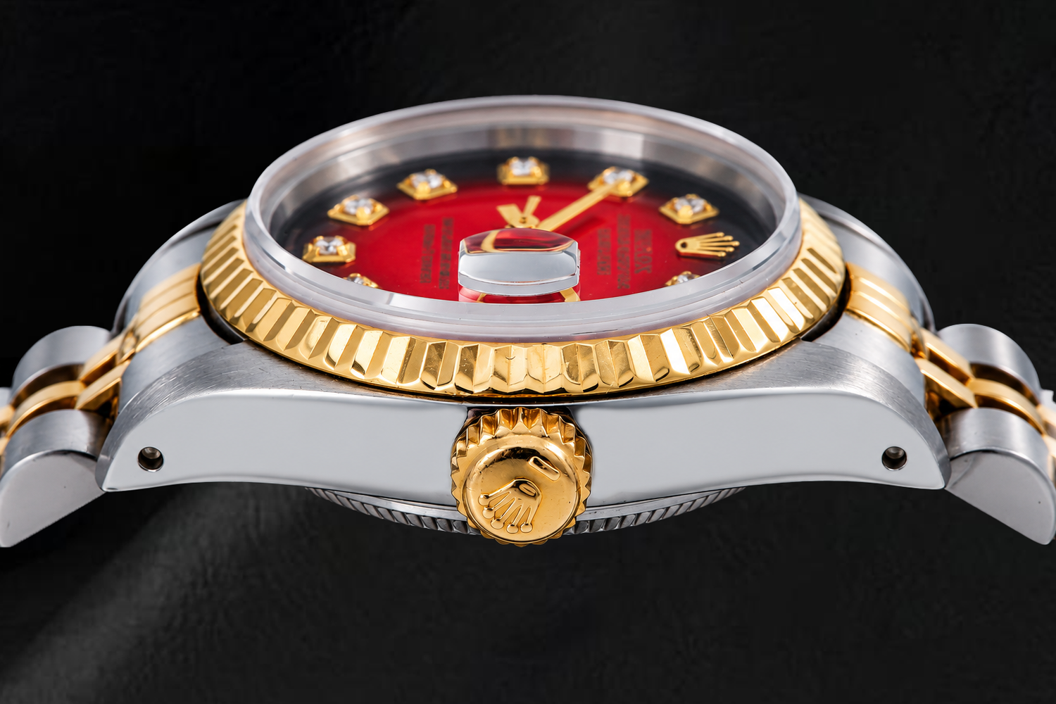 Rolex Datejust 26mm 69173 Orologio Bicolore Quadrante Rosso con Diamanti Lunetta Zigrinata