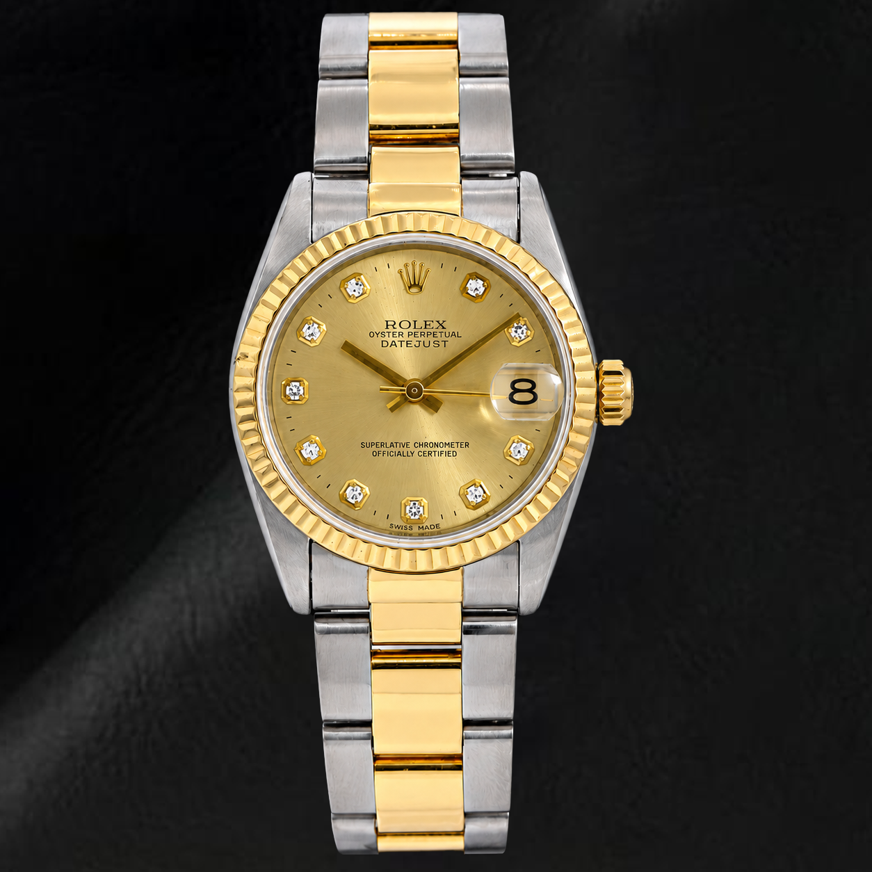 Rolex Datejust 31 mm 68243 Orologio Bicolore Lunetta Zigrinata Quadrante Champagne con Diamanti