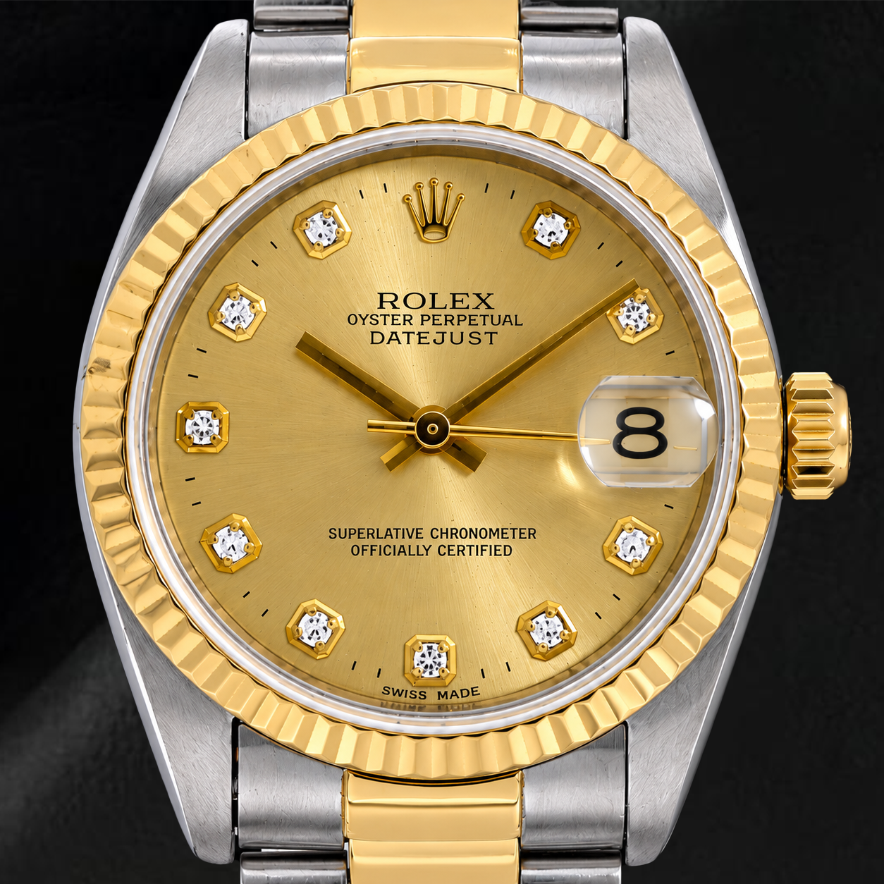 Rolex Datejust 31 mm 68243 Orologio Bicolore Lunetta Zigrinata Quadrante Champagne con Diamanti