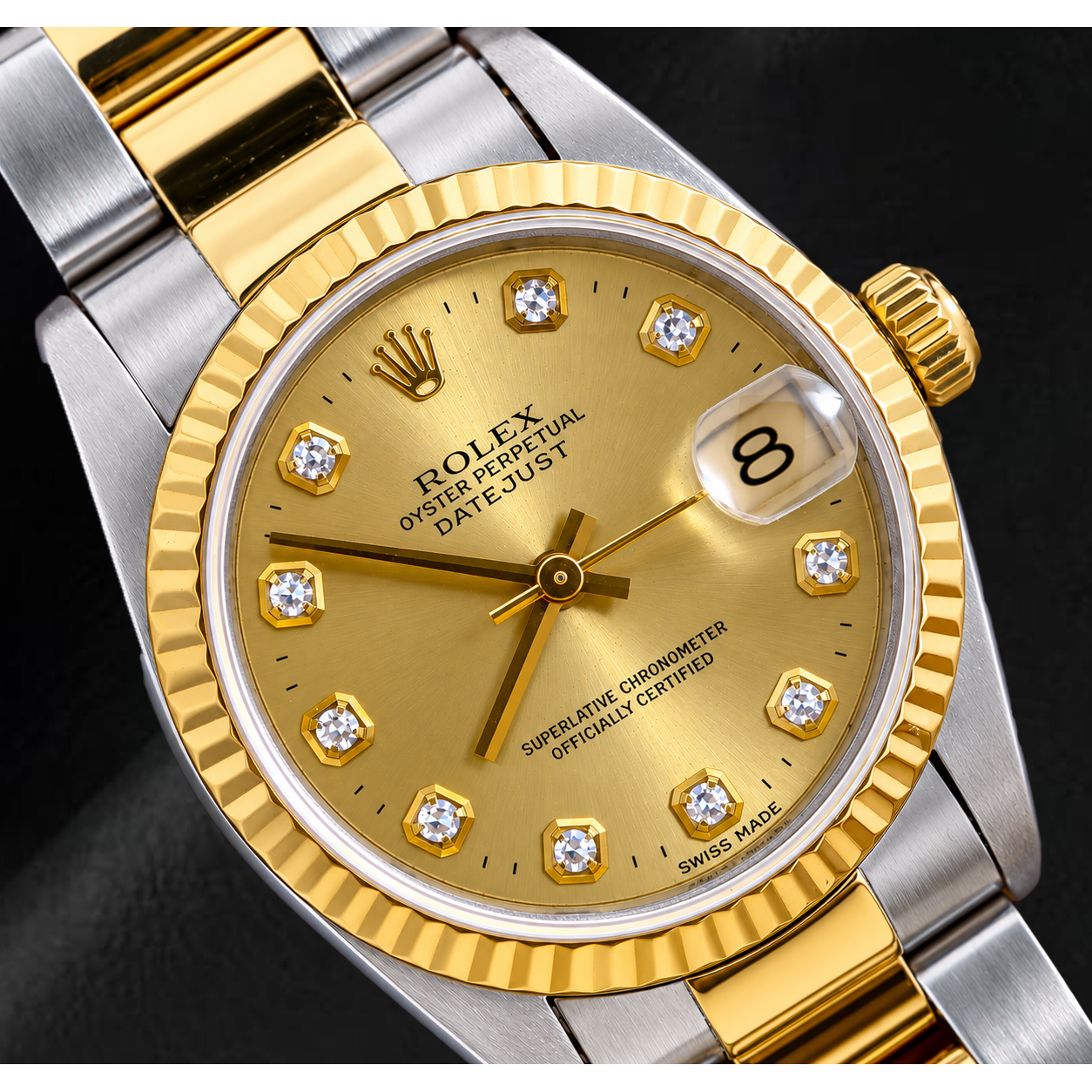 Rolex Datejust 31 mm 68243 Orologio Bicolore Lunetta Zigrinata Quadrante Champagne con Diamanti