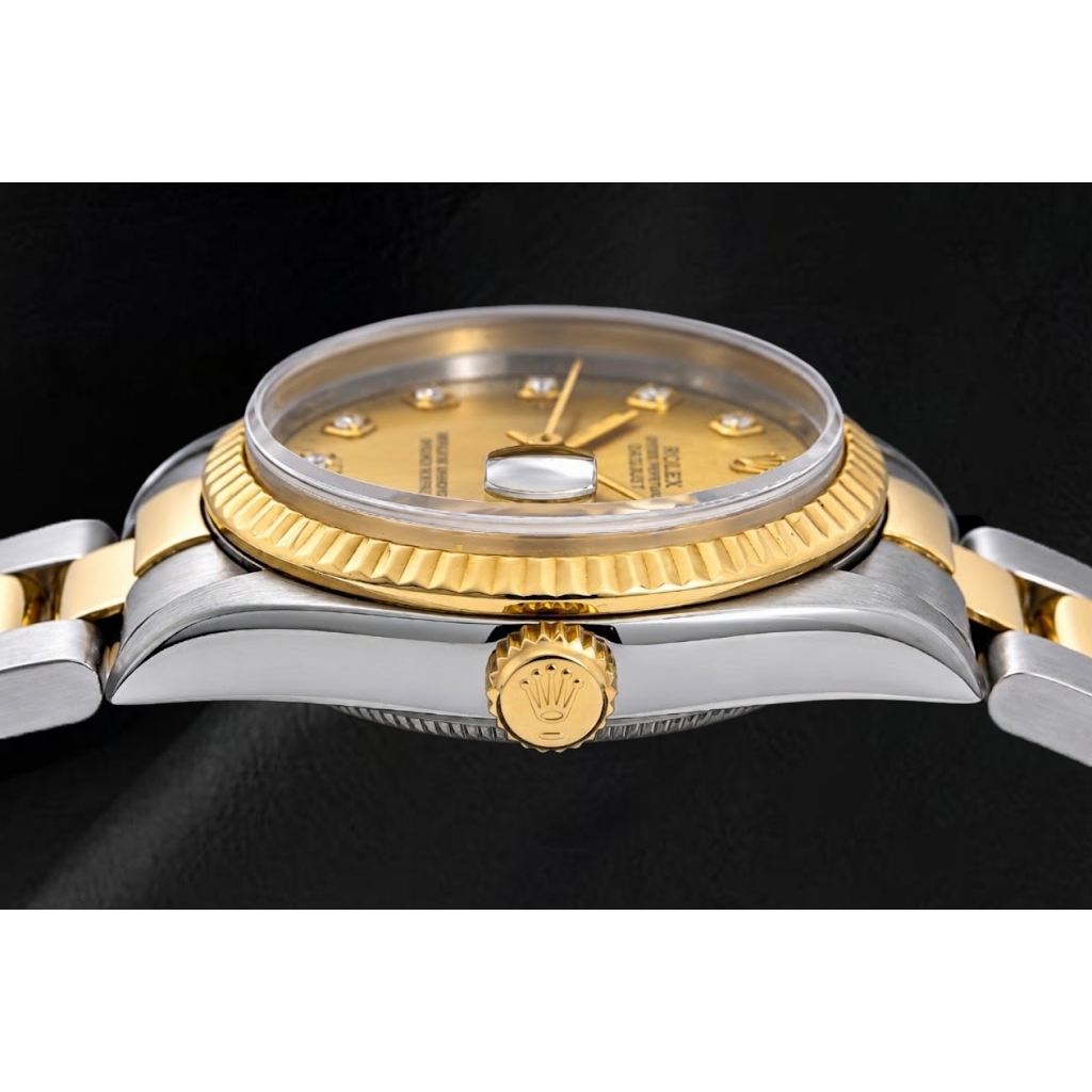 Rolex Datejust 31 mm 68243 Orologio Bicolore Lunetta Zigrinata Quadrante Champagne con Diamanti