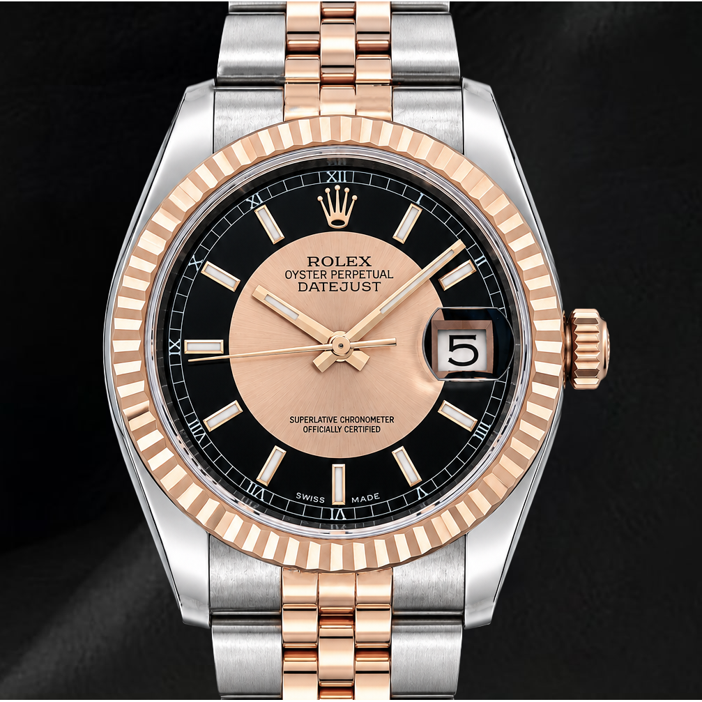 Rolex Datejust 36 mm 116231 Orologio con Quadrante Nero in Oro Rosa e Acciaio Inossidabile