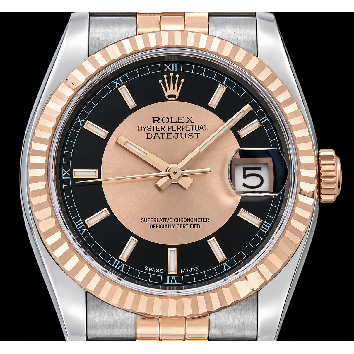 Rolex Datejust 36 mm 116231 Orologio con Quadrante Nero in Oro Rosa e Acciaio Inossidabile