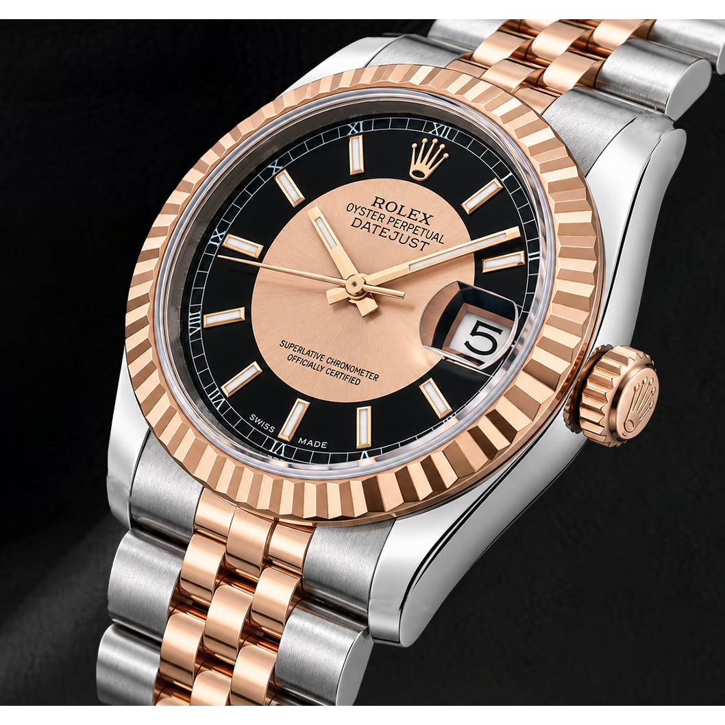 Rolex Datejust 36 mm 116231 Orologio con Quadrante Nero in Oro Rosa e Acciaio Inossidabile