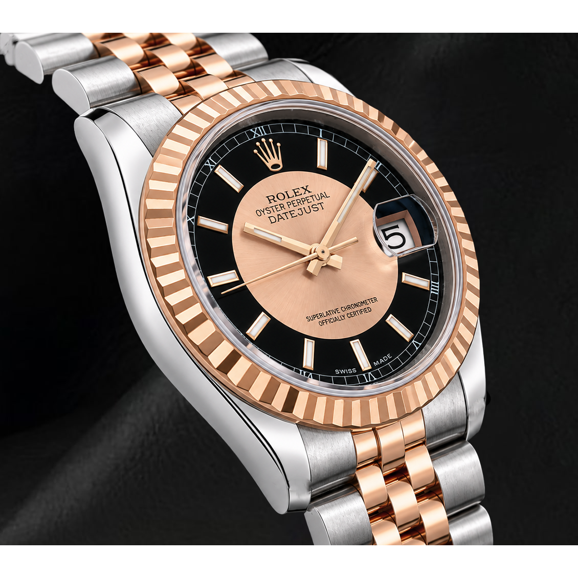 Rolex Datejust 36 mm 116231 Orologio con Quadrante Nero in Oro Rosa e Acciaio Inossidabile
