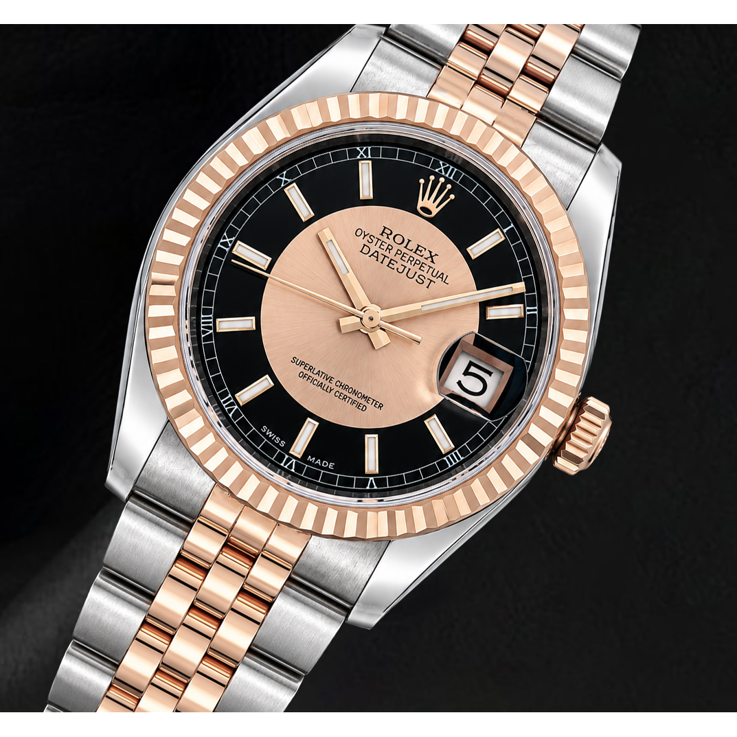 Rolex Datejust 36 mm 116231 Orologio con Quadrante Nero in Oro Rosa e Acciaio Inossidabile